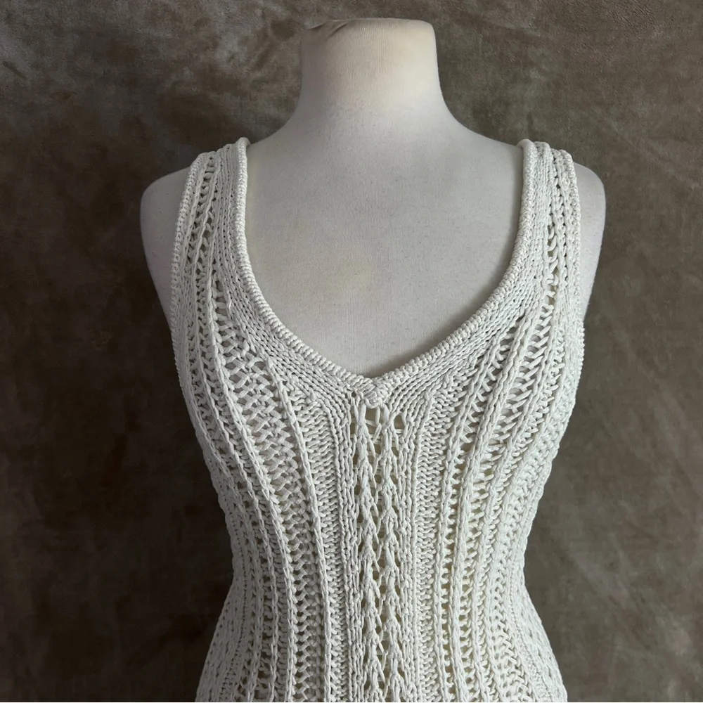 Jonathan Simkhai Ivory Kamilah Crochet Fringe Tank Midi Dress Small NWOT - Picture 9 of 13